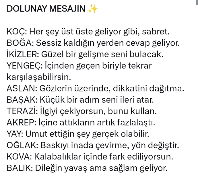Burcunuza göre dolunay mesajın nedir?