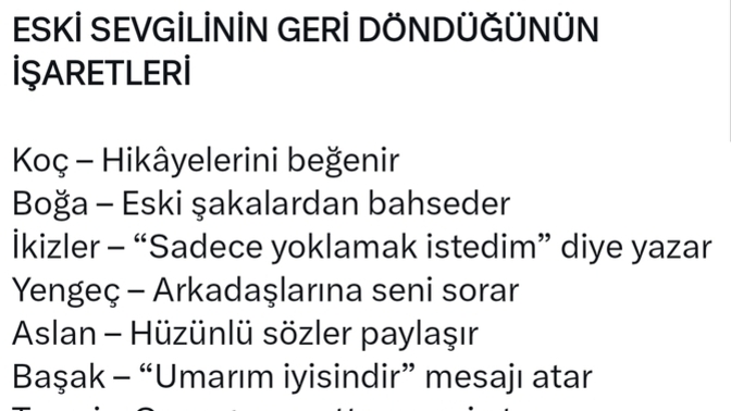Burcuna göre eski sevgilinin geri döndüğünün işaretleri nelerdir?