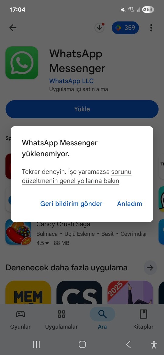 WhatsApp niye yüklenmiyor?