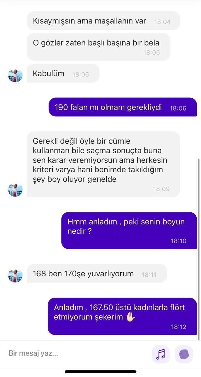 Boy kriteriniz var mı?
