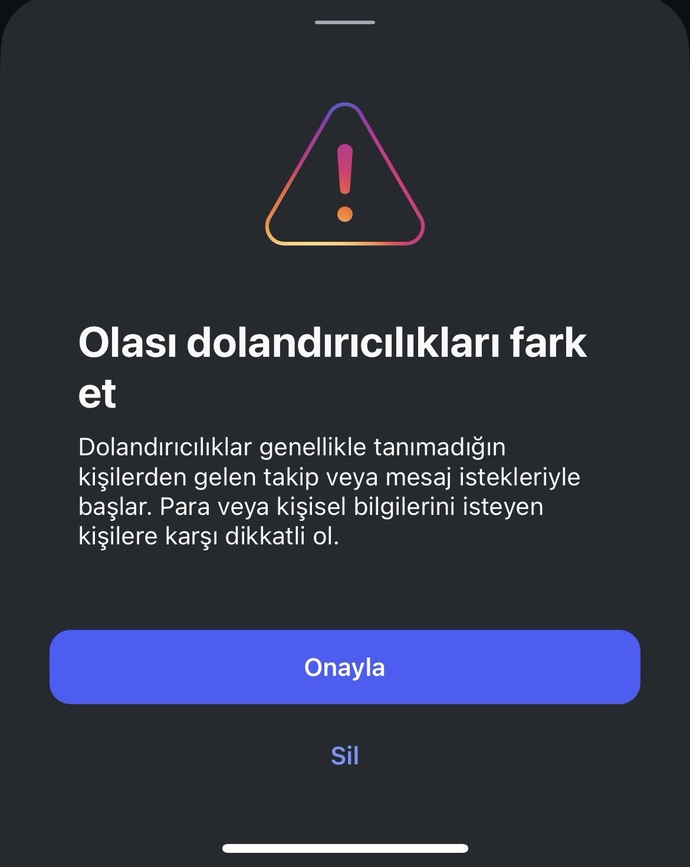 Instagram hesabımda dolandırıcı uyarısı çıkıyor yardım?