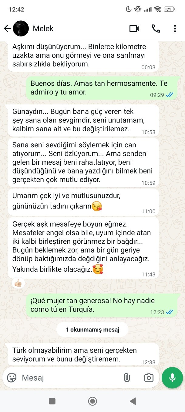 Arjantinli bir kadın tarafından şiir gibi seviliyorum. Hiç bir türk kadını tarafından böyle sevilmedim?