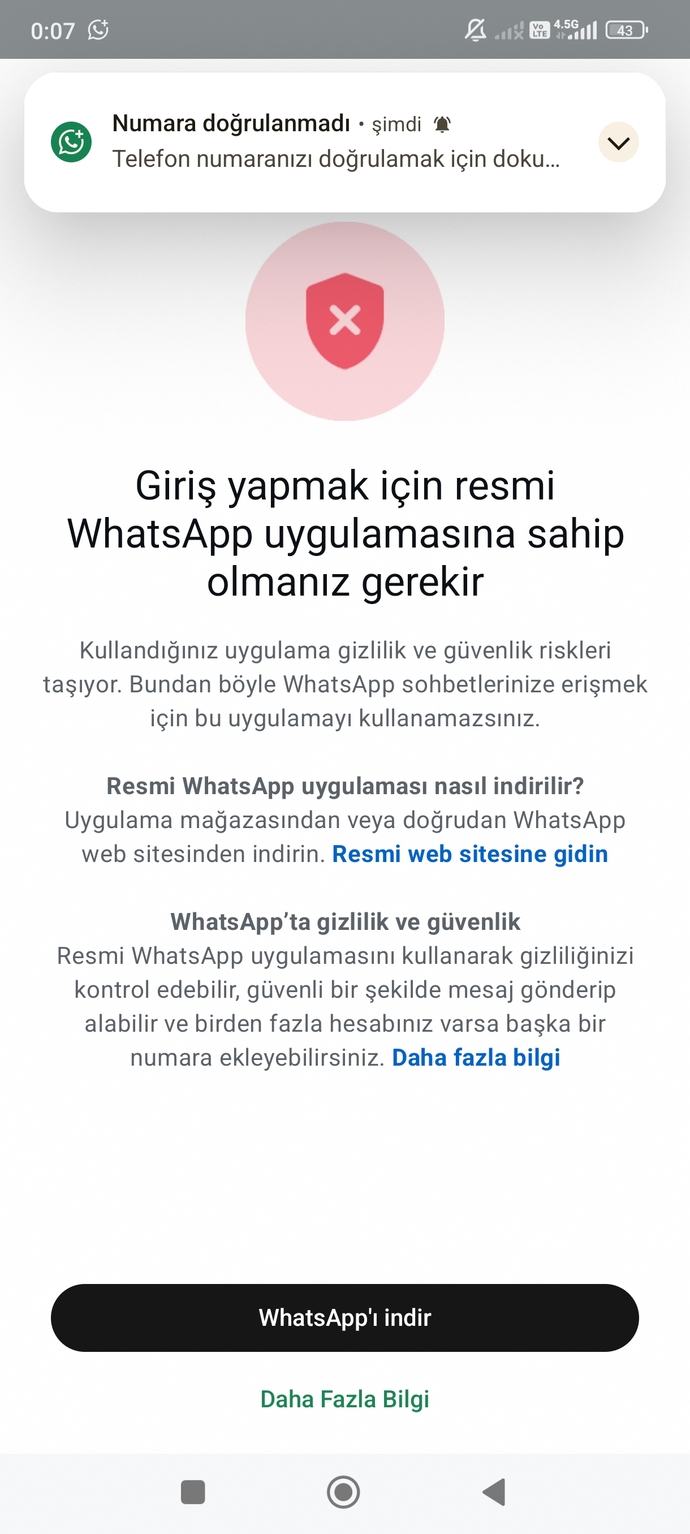 WhatsApp a giremiyorum yardım eder misiniz?