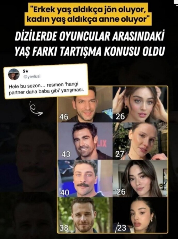 Yeni sezon dizilerdeki partnerlerin yaş farkları ne düşünüyorsunuz?
