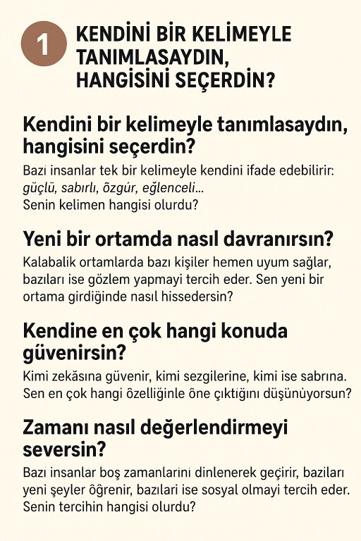 “Kendini bir kelimeyle tanımlasaydın, hangisini seçerdin?