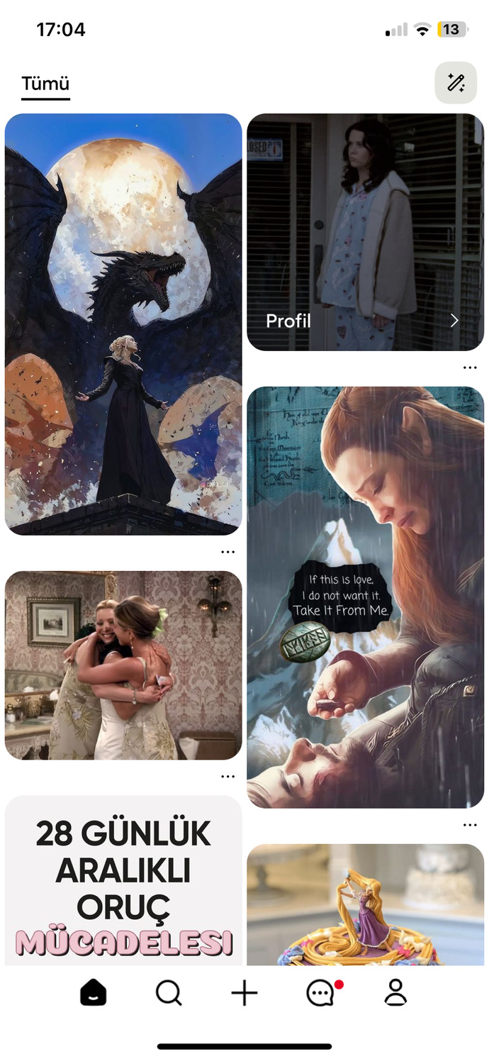 Pinterest ekranınızda ne tür içerikler var?
