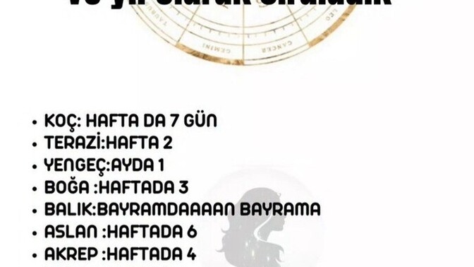 Burcunuza göre cinselliğin gün hafta ay sıralaması kaç?