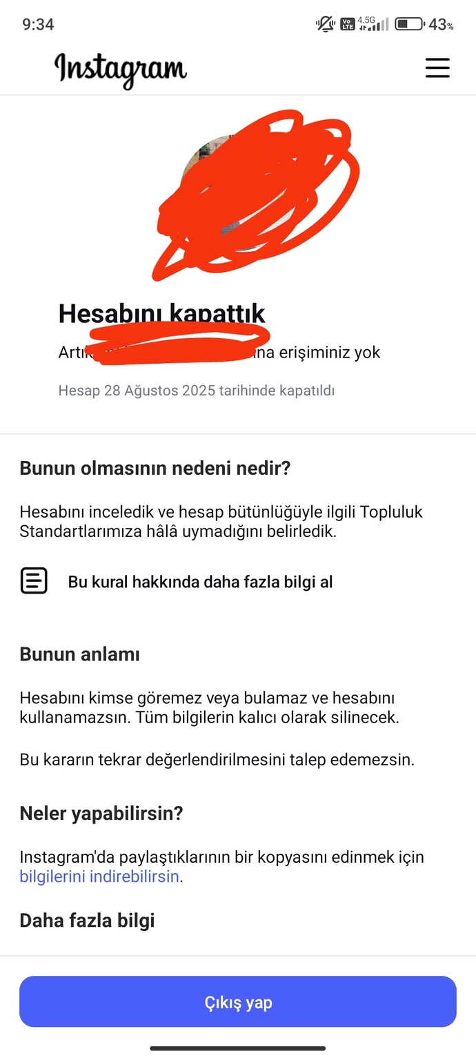 Instagram hesabım niye suçsuz yere kapandı?