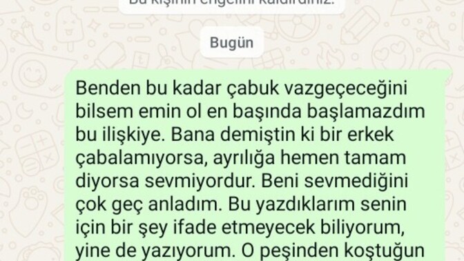 Eski sevgilime bu mesajı atıp engelledim?