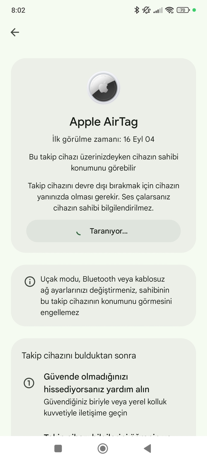Cihazımda ki uyarı nedir sizce biri beni takip mi ediyor? Bunu nasıl iptal edebilirim