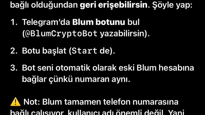 Blum hesabımda coinim var ama telegram hesabım kalıcı olarak silindi?
