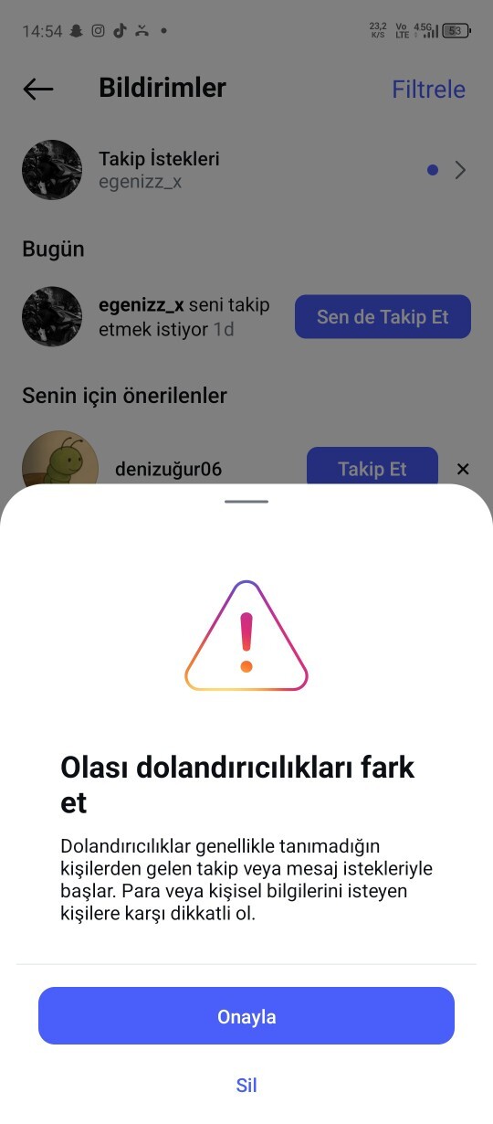 Instagram bana dolandırıcı olabilir diye uyarı veriyomuş bunu nasıl kaldirirım?