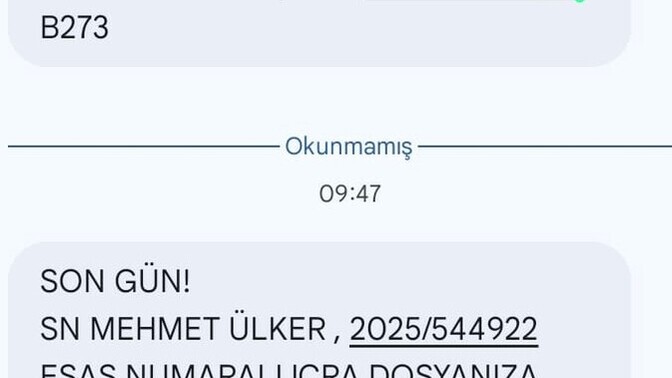 Türk Telekom avukatı hergun bu şekilde mesajlar atıyor bu normal mi? Bahsedilen kişi 4 yıl önce vefat eden BABAM oluyor. ?