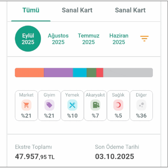 Kredi kartı son 4 ay ekstreler
