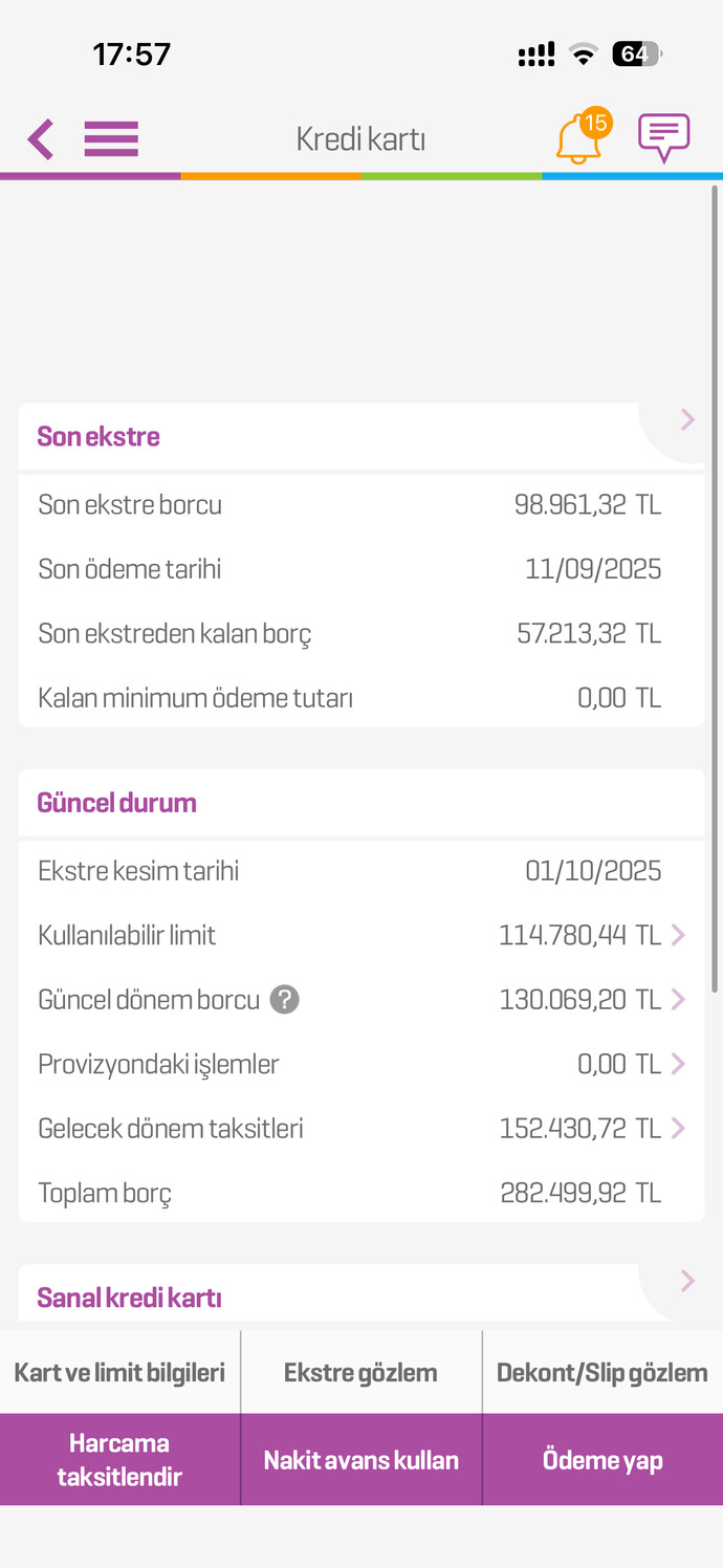 Kart borcunuz ne kadar?