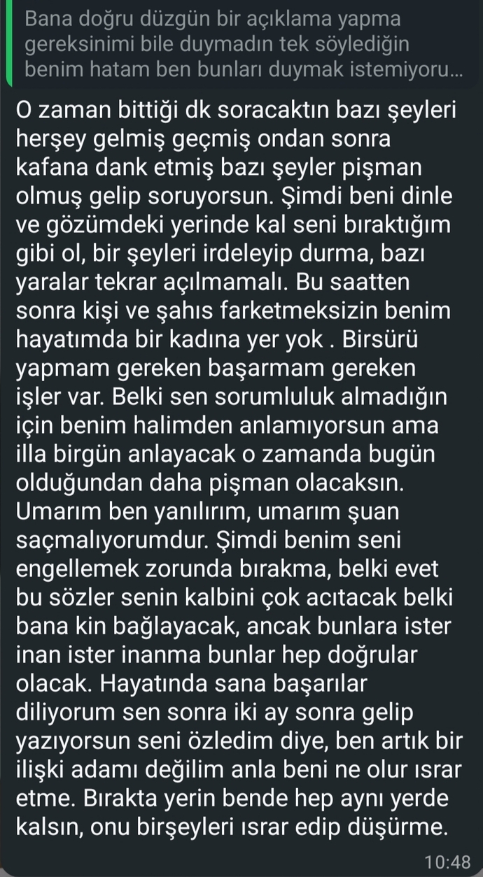 Sevgilim böyle yazdı bir gün geri döner mi yoksa gerçekten kafasında her şeyi bitirmiş mi?