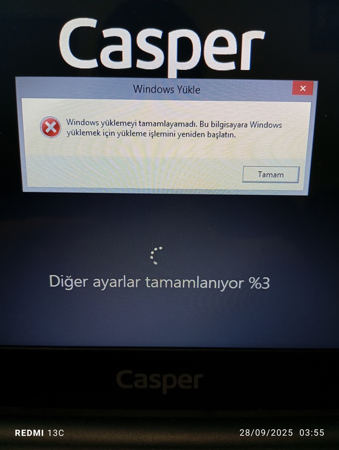 Windows yükleme hatası?