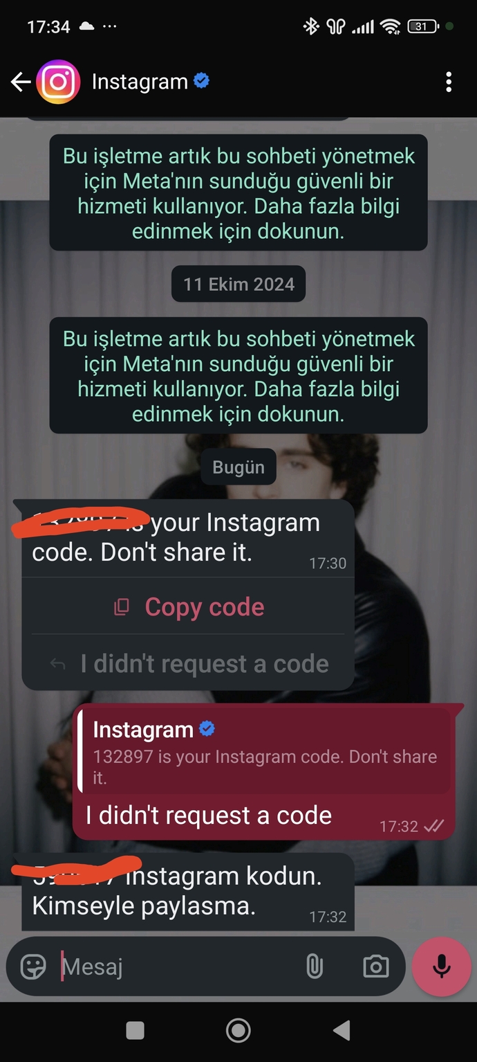 Wp den böyle bir mesaj geliyor biri Instagrami çalmaya mi çalışıyor?
