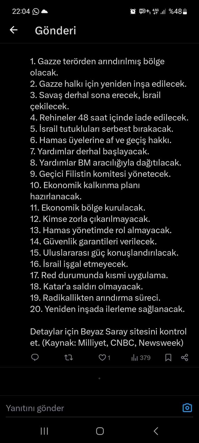 İşte Trampın gazze için listelediği 20 Maddelik anlaşma ne uygulanır mı kabul edilir mi?