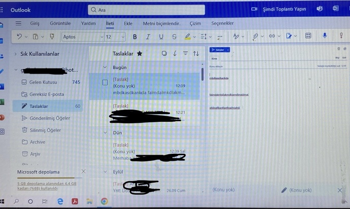 Mailde gelen posta ve yeni mesaj kısmı küçüldü nasıl düzeltebilirim?