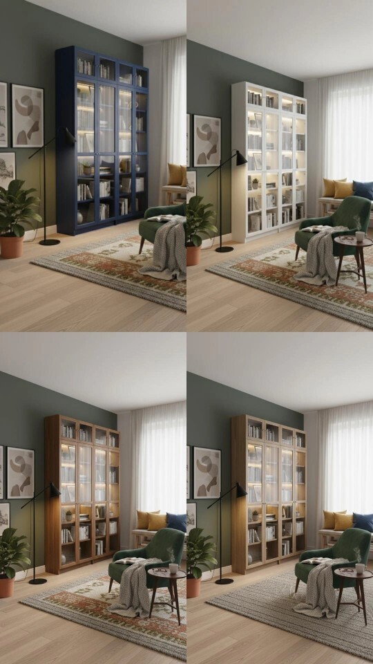 Kitaplık rengi soruyorum. Oda tasarımım farklı olacak. Sizce hangi kitaplık rengi güzel?