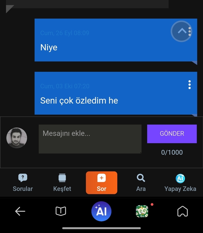Özledim mesajı attığınız biri oldu mu?