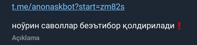 Konuştuğum kişi telegram kanalına böyle bi anonim link bırakmış ne demek oluyor ki bu?