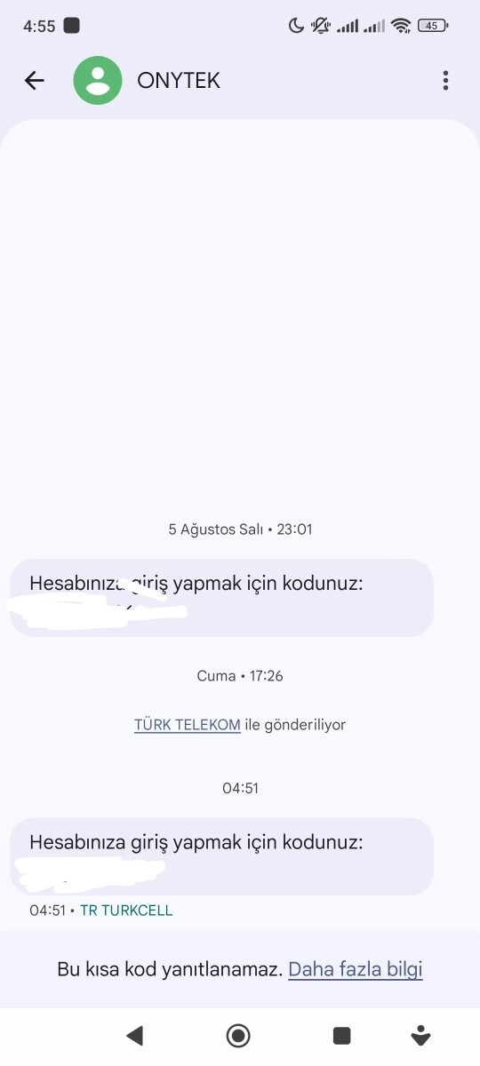 Onytek ne ya mesaj gelmiş?