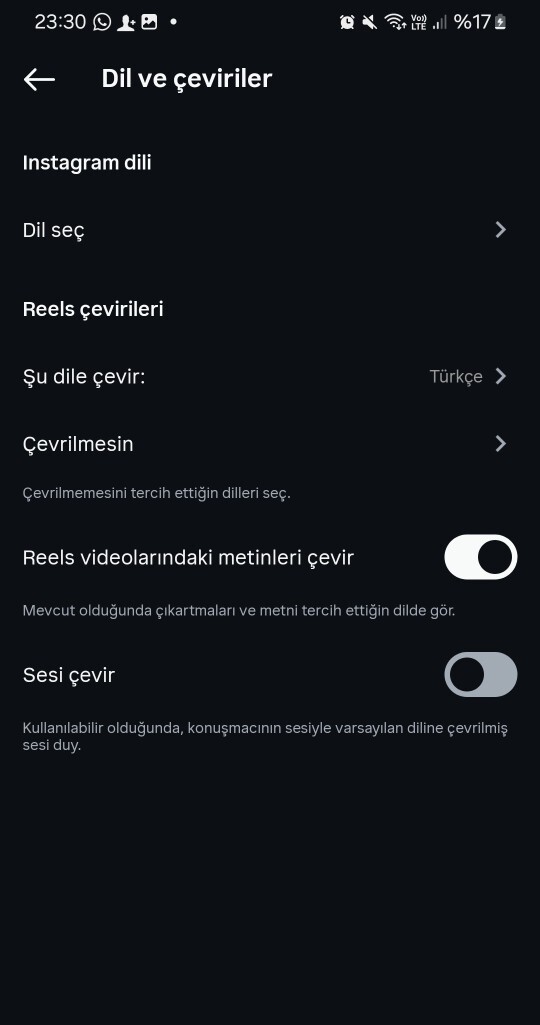 İnstagram mesaj dm çeviri özelliği nasıl açabilirim?