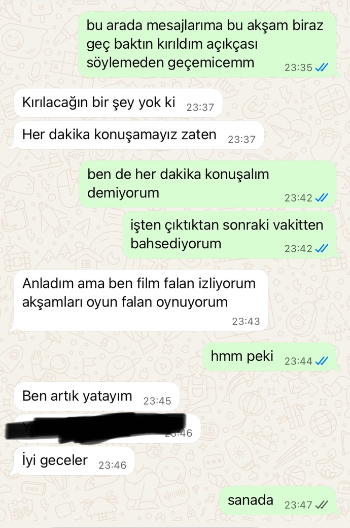Yeni konuşmaya başladık. Mesajlarıma biraz geç baktı, söyleyince de böyle cevap verdi. Normal mi?