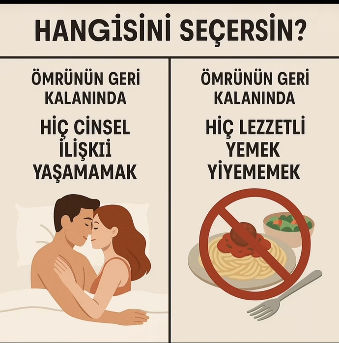 Hayatınız boyunca seks yapmamak mı, hayatınız boyunca lezzetli yemek yiyememek mi?