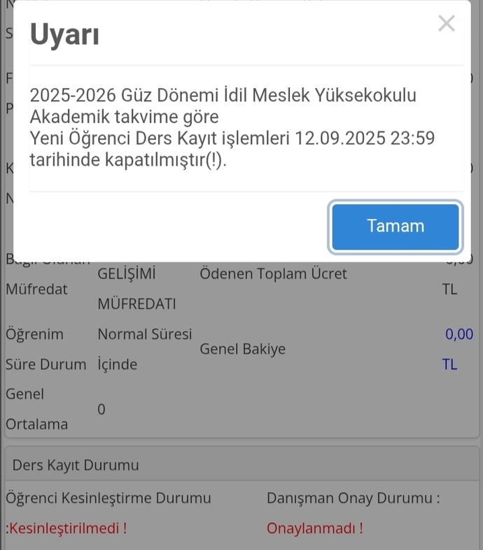 Ders kayıt süresi dolmuş ne yapacağım?