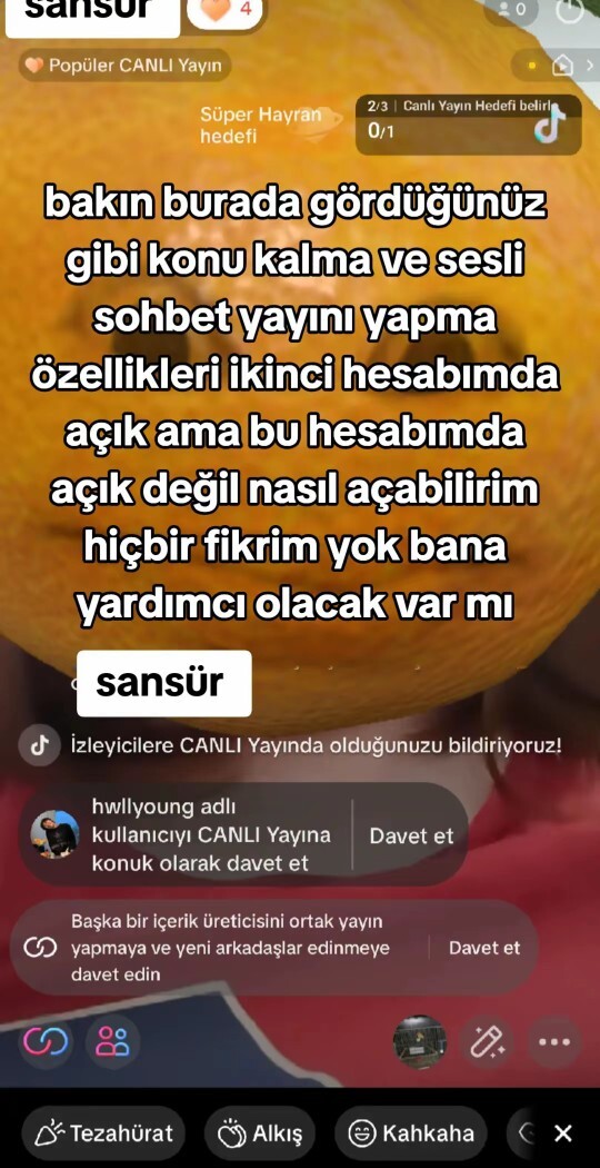 Komik videolar paylaştığım TikTok hesabında canlı yayında konuk alamıyorum neden?