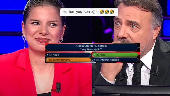 Milyoner'de "Hangisi yaş iken eğilir" sorusuna bahçe hortumu diyen yarışmacı sosyal medyayı salladı. Sizce heyecanına yenik mi düştü?