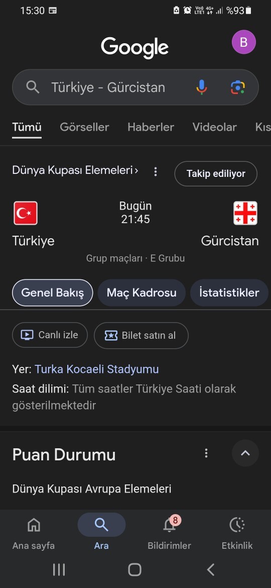 Bugüb Gürcistan türkiye maçı var kim yener?