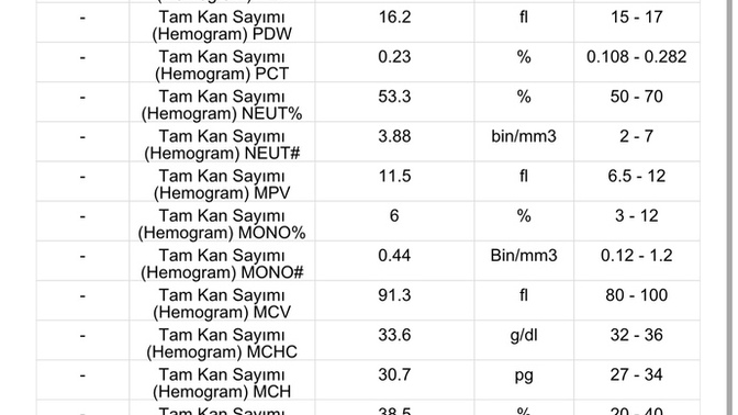 Kan değerlerimi bilen biri açıklayabilie mi?