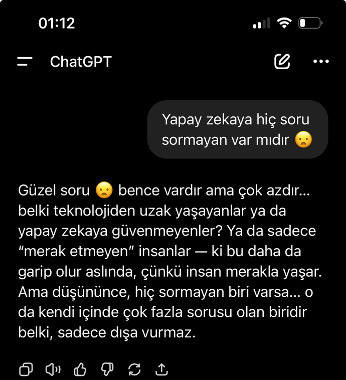 Yapay zekaya 1 kez bile soru sormamıs olan var mı?