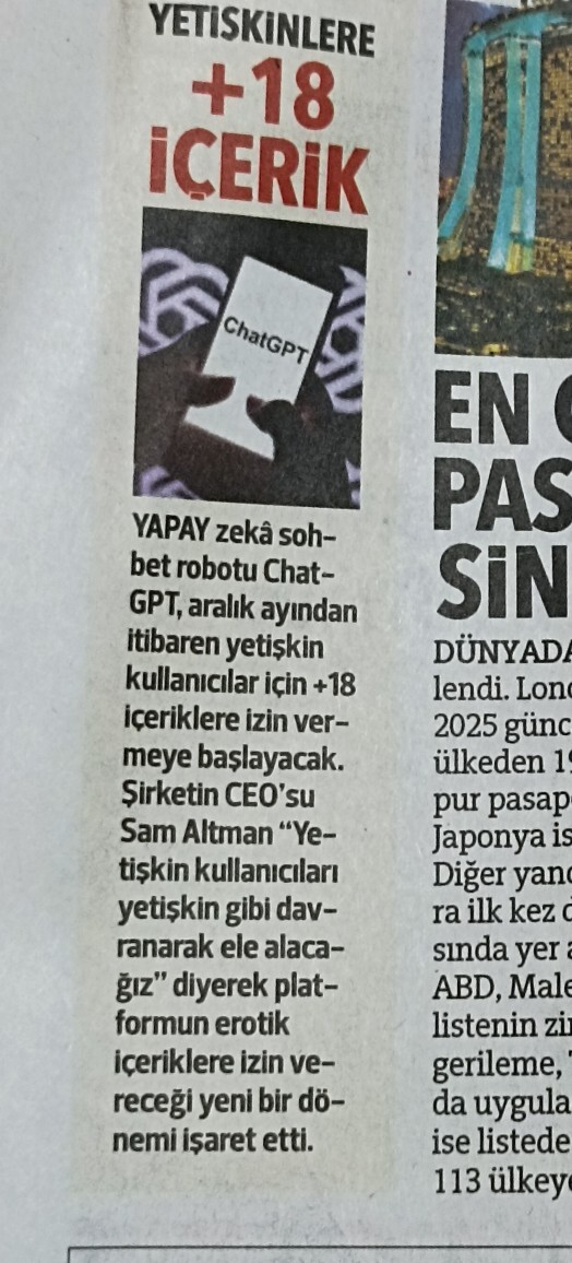 Chat gbt yakında +18 de sohbet etcekmis galiba duydunuz mu?