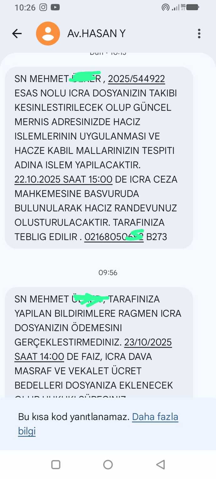 TT avukatı bu sekilde her gün tehdit mesajları atıyor bu yasal mı sizce , bir avukat bu şekilde mesaj gönderebilir mi?