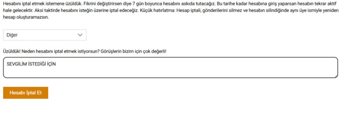 Ciddi düşündüğünüz sevgiliniz hesabınızı silmenizi istese siler misiniz?