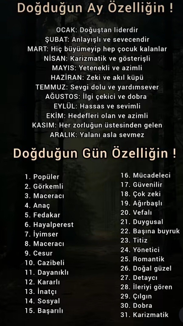 Burcunuzda hangi ay ve hangi günde doğdun?
