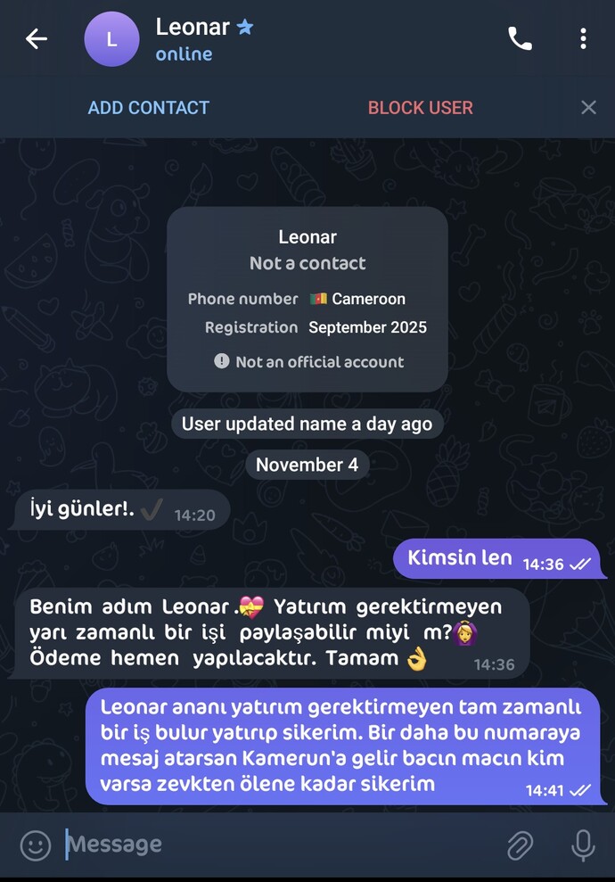 Telegram'da dolandırıcıları nasıl anlıyorsunuz?