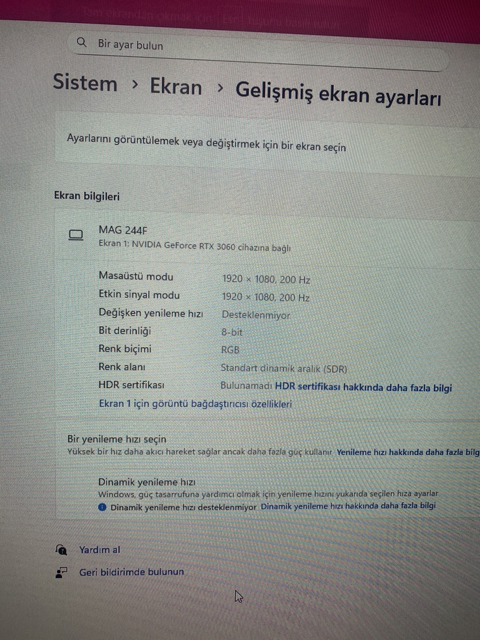 Monitör Hz hakkında bilgi?