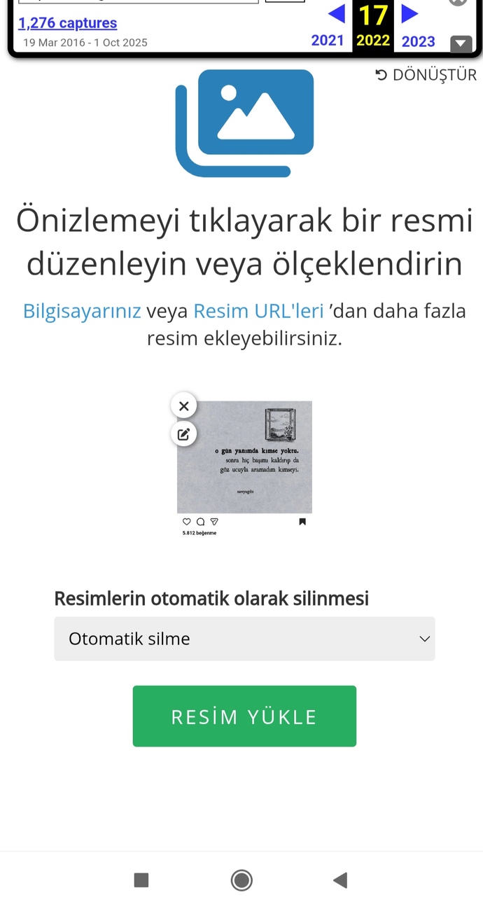 İmgbb resim yükleme sitesinde otomatik silme seçilince kalıcı mı yüklenmiş oluyor?