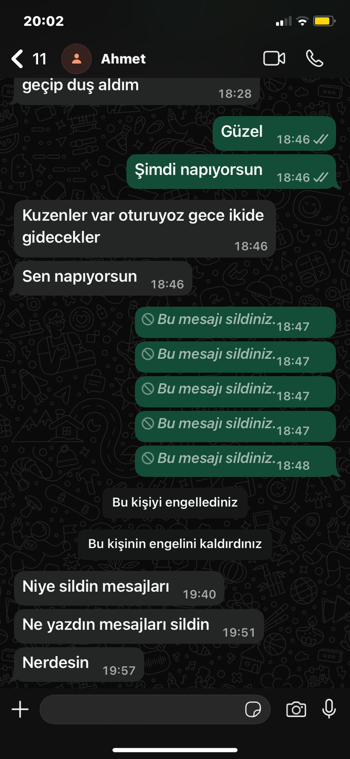 Mesajlarıma 1 saat geç cevap verdi engellemelimiyim?