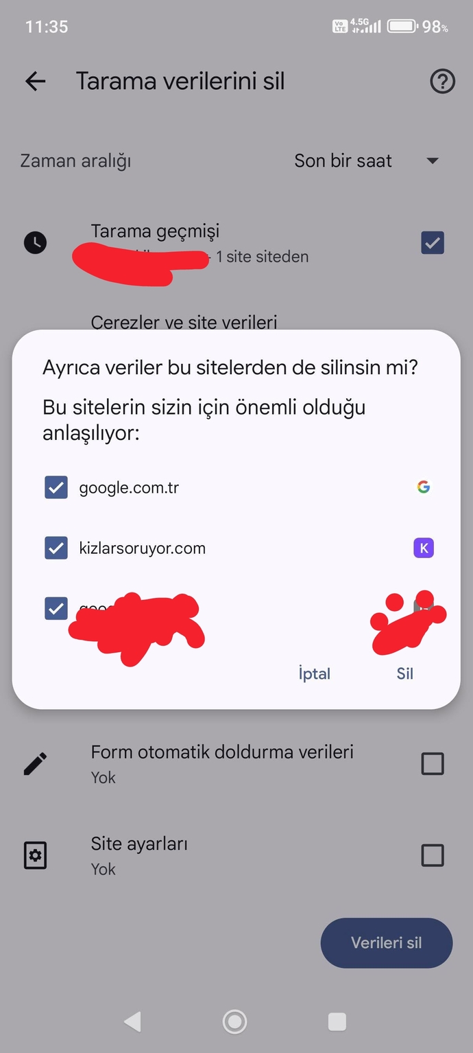Tarayıcı dan silinmiyor nasıl silecem?