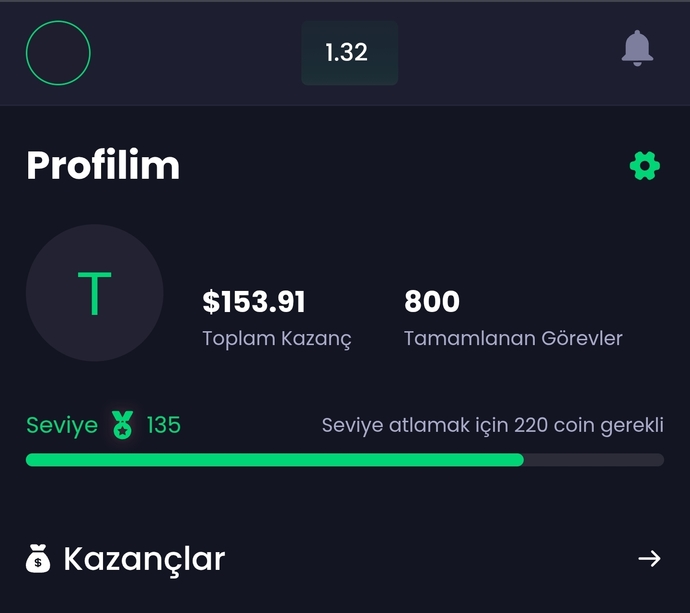 Toplam güncel kazancım.