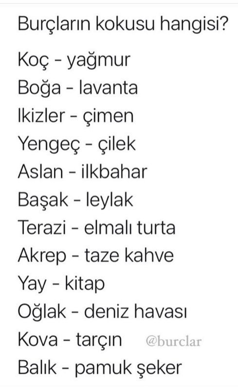 Burçların kokusu hangisi?