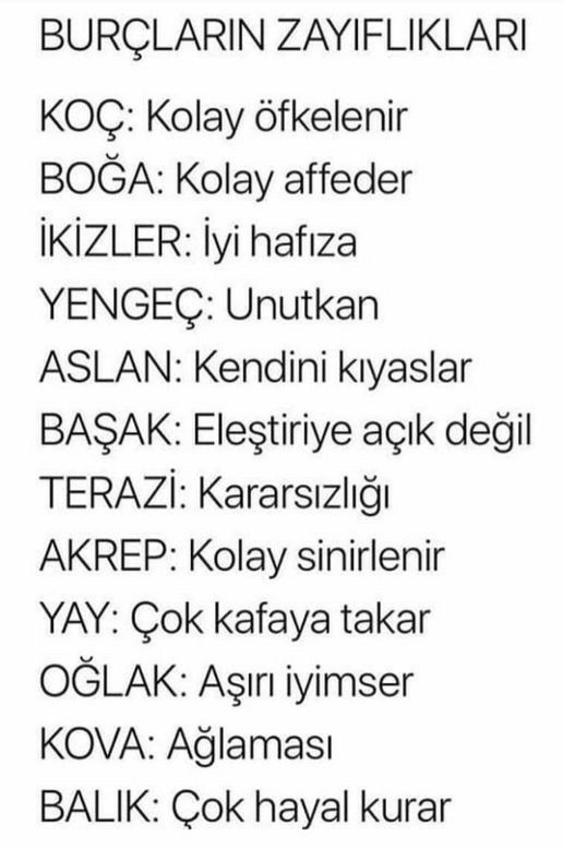 Burçların zayıf noktası neresiymiş ?
