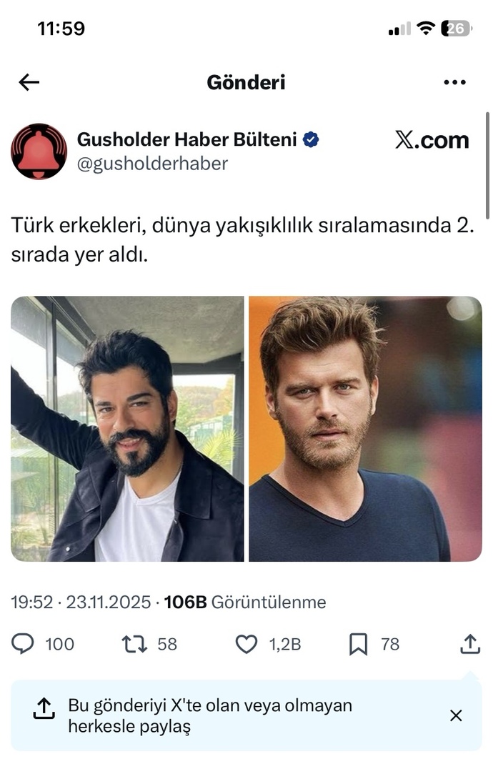 Türk erkekleri dünya yakışıklılık sıralamasında dünya 2. si seçildi ne düşünüyorsunuz?